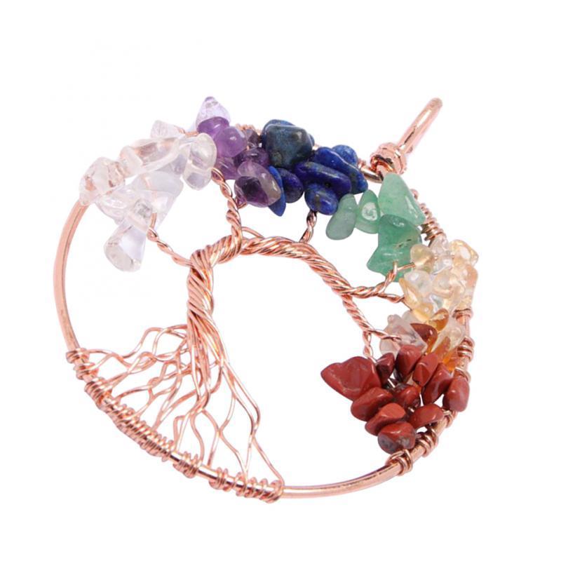 Tree of Life Pendant Crystal Necklace Gemstone Fashion Jewelry Pink