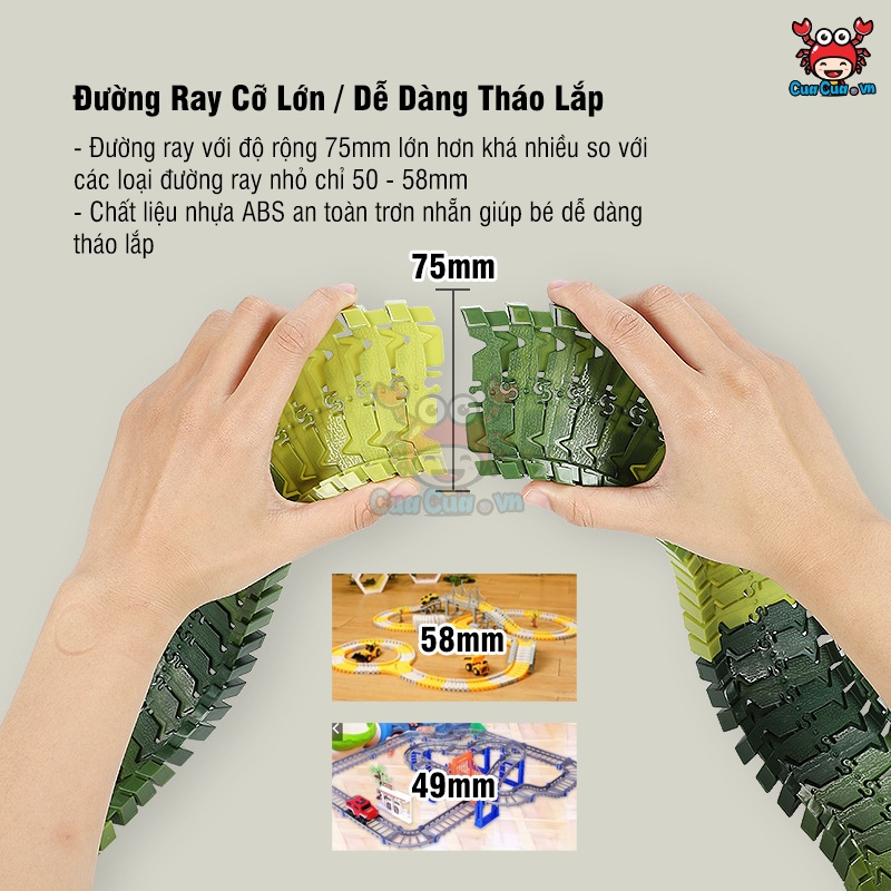 Bộ lắp ráp đường đua ô tô khủng long, đồ chơi lắp ghép đường ray khủng long cỡ lớn cho bé thoả sức sáng tạo