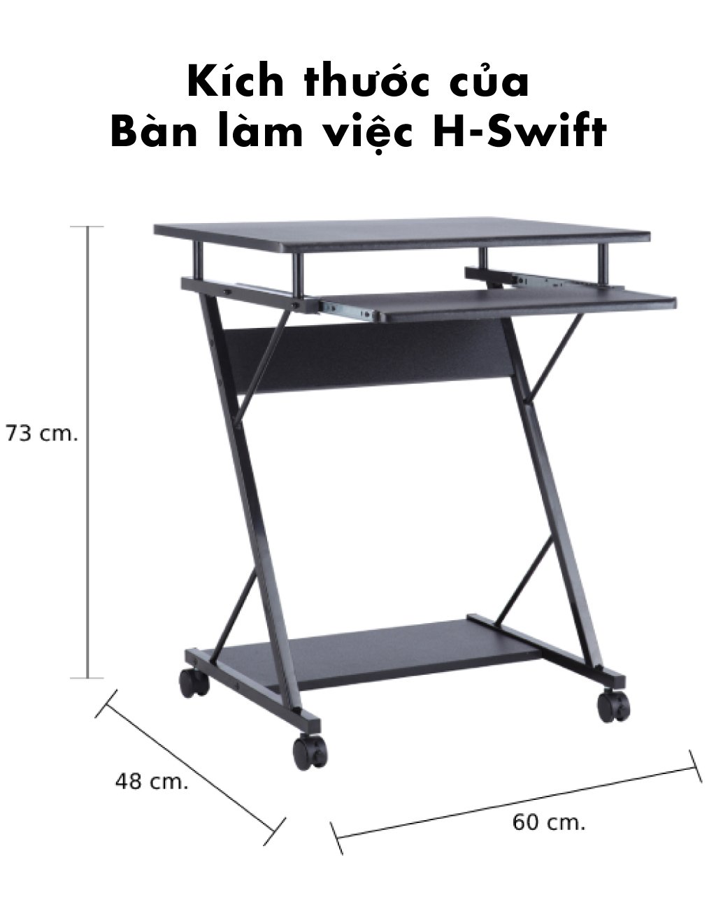 Bàn làm việc học tập H-Swift mặt gỗ bền đẹp, khung thép sơn tĩnh điện kết hợp bánh xe thuận tiện di chuyển | Index Living Mall - Phân phối độc quyền tại Việt Nam