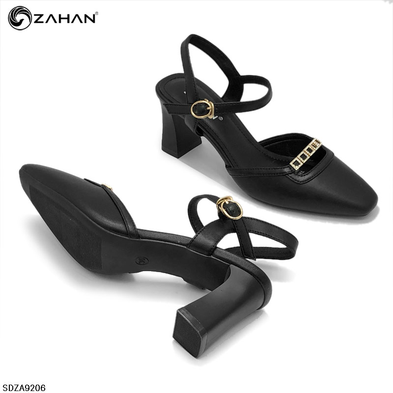 Sandal bít mũi vuông, khuy đá, 6 cm SDZA9206