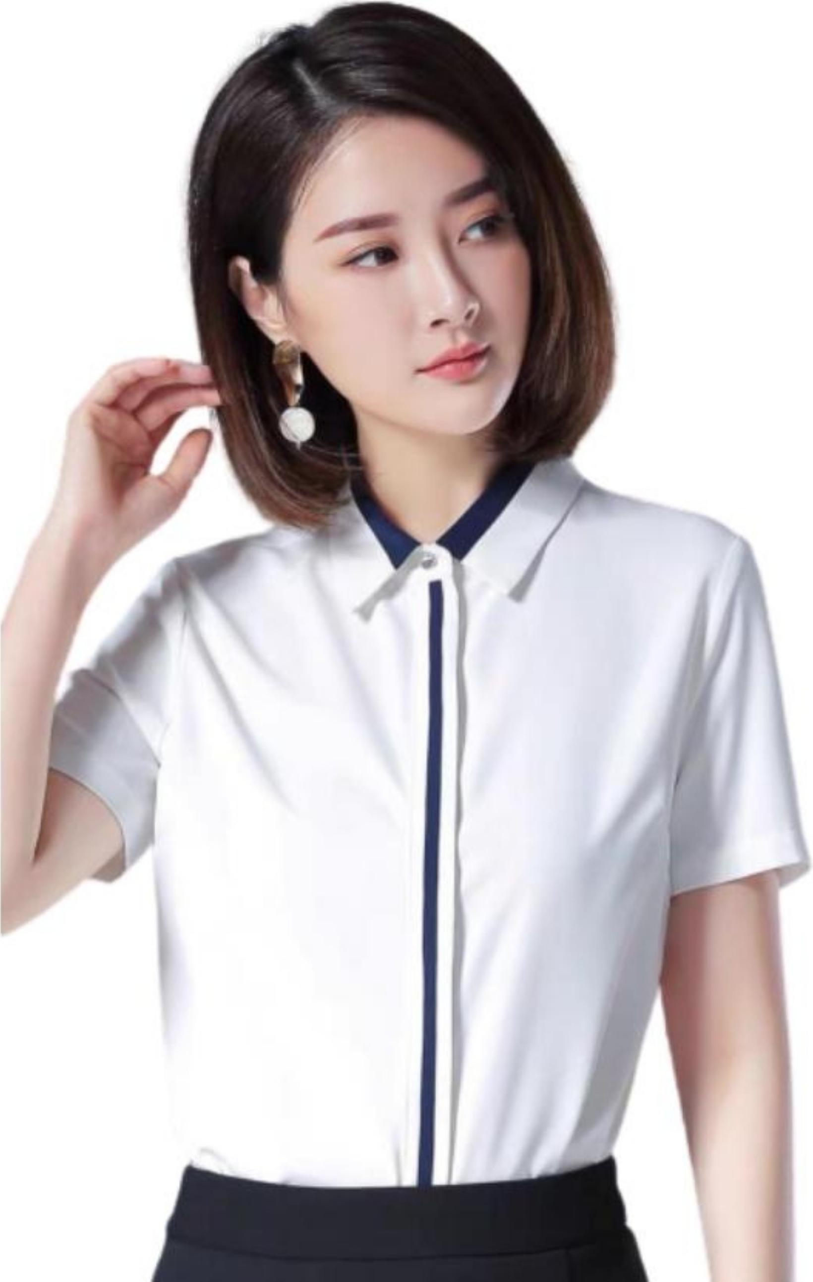 Áo Sơ Mi Nữ Công Sở Ngắn Tay Phối Viền Nút Cao Cấp
