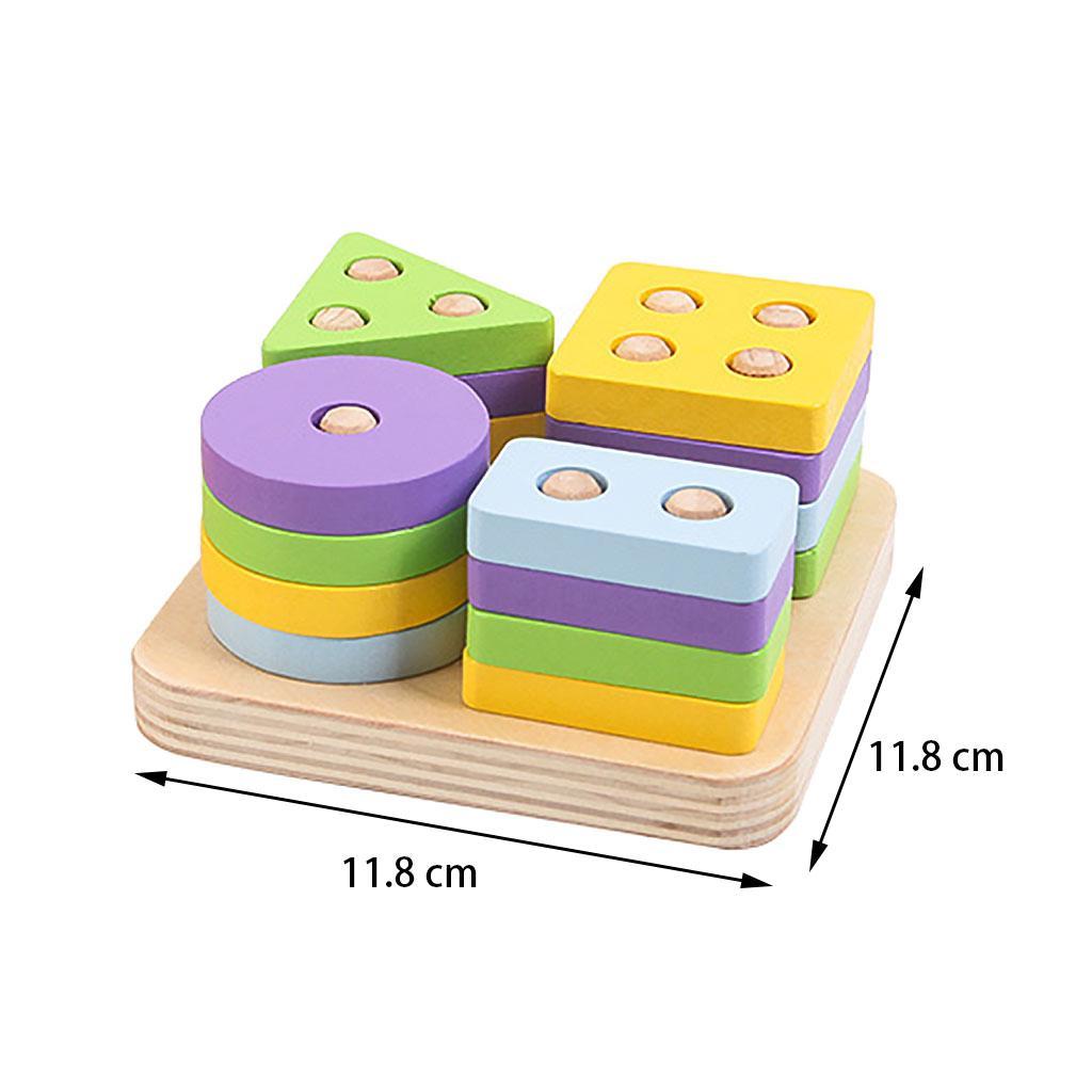 Wooden Shape Matching Stacking Toys Blocks Sensory Learning Toys for Kids A