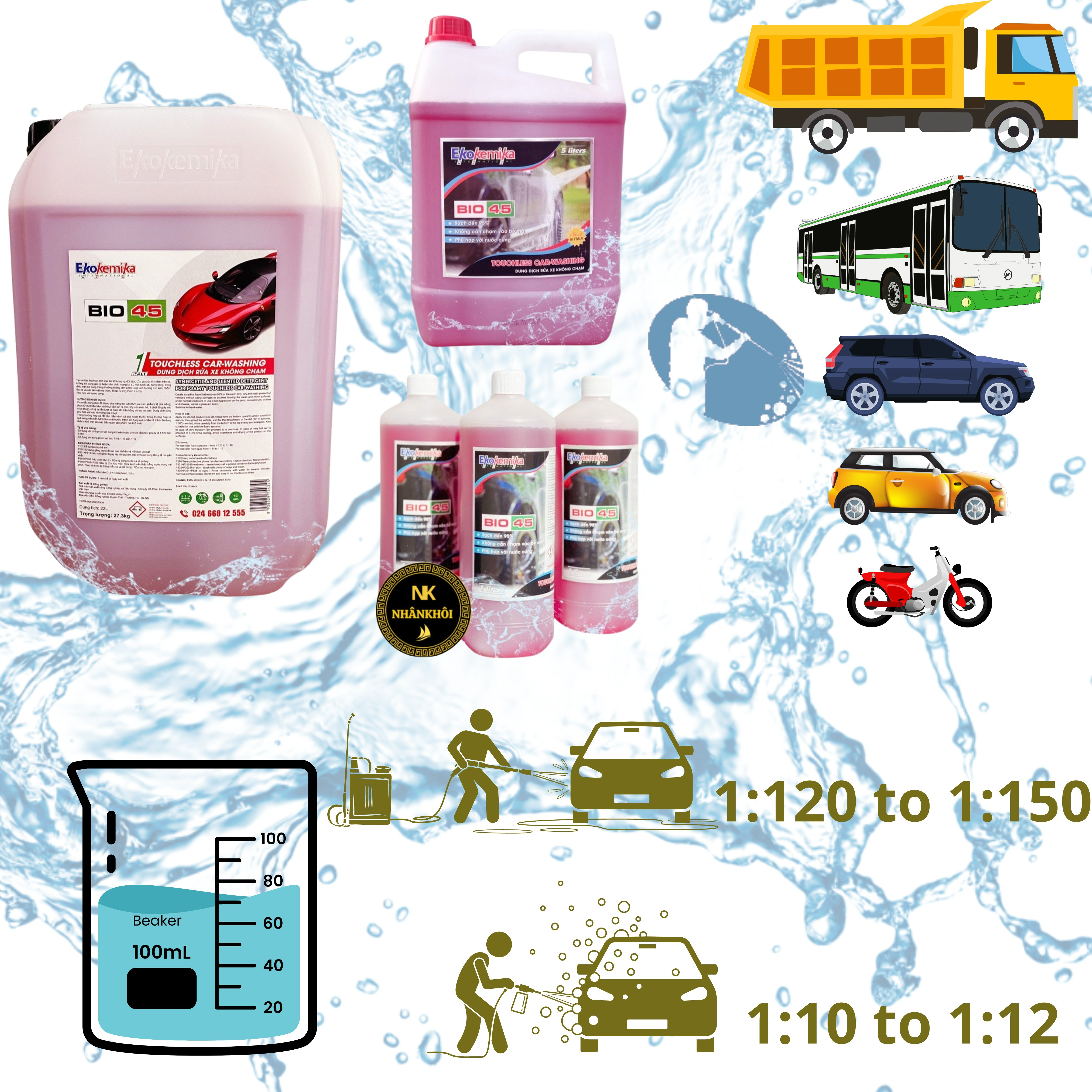 Bio 45 - 5 lít - Dung dịch rửa xe không chạm - Nước rửa xe bọt tuyết - Ekokemika