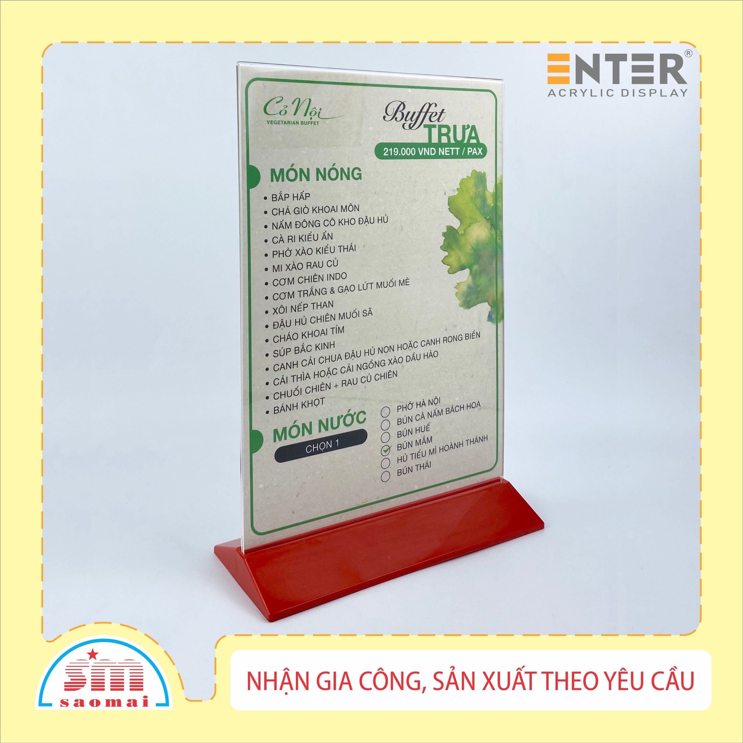 Kệ menu nhà hàng, Standee mica để bàn, Bảng quét mã QR Code, Kệ mica 2 mặt Enter E18 100x150mm đế màu