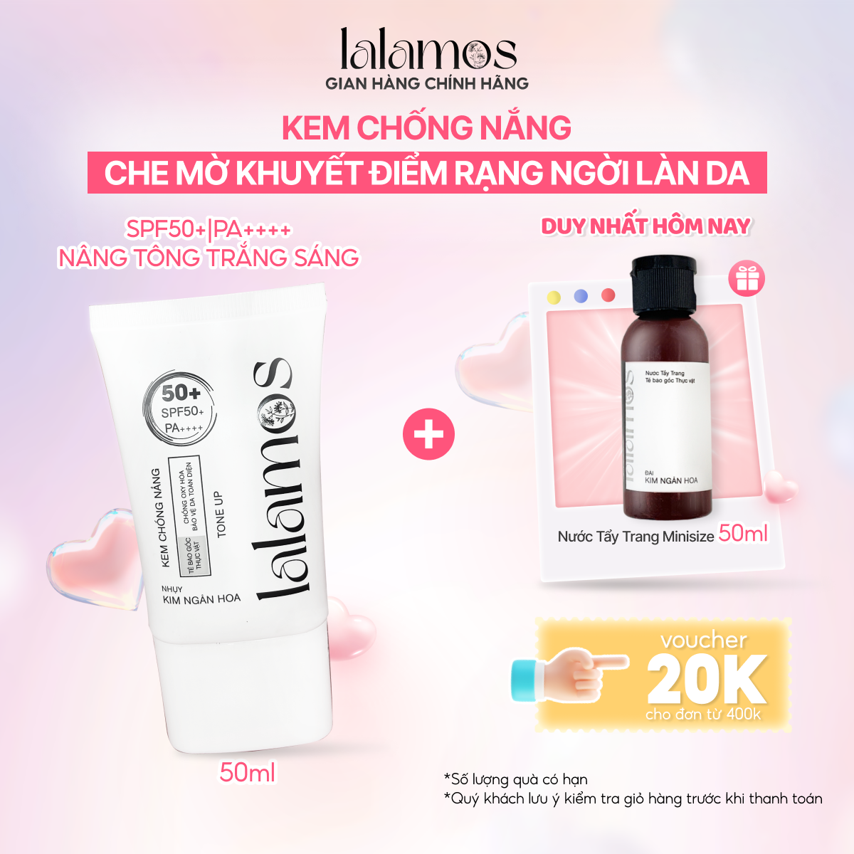 Kem Chống Nắng Lalamos Nhụy Kim Ngân Hoa White Tone-Up SPF 50+ PA++++ 50ml