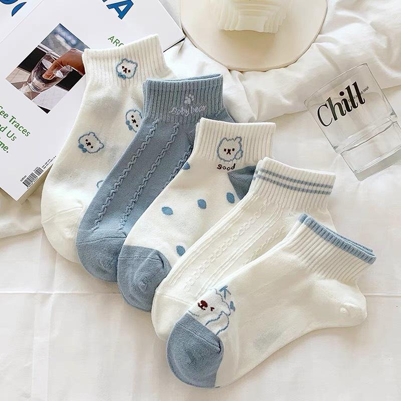 T12- Tất vớ nữ cổ ngắn dễ thương cotton hình gấu màu xanh mỏng thoáng Urbanize - Chọn ngẫu nhiên