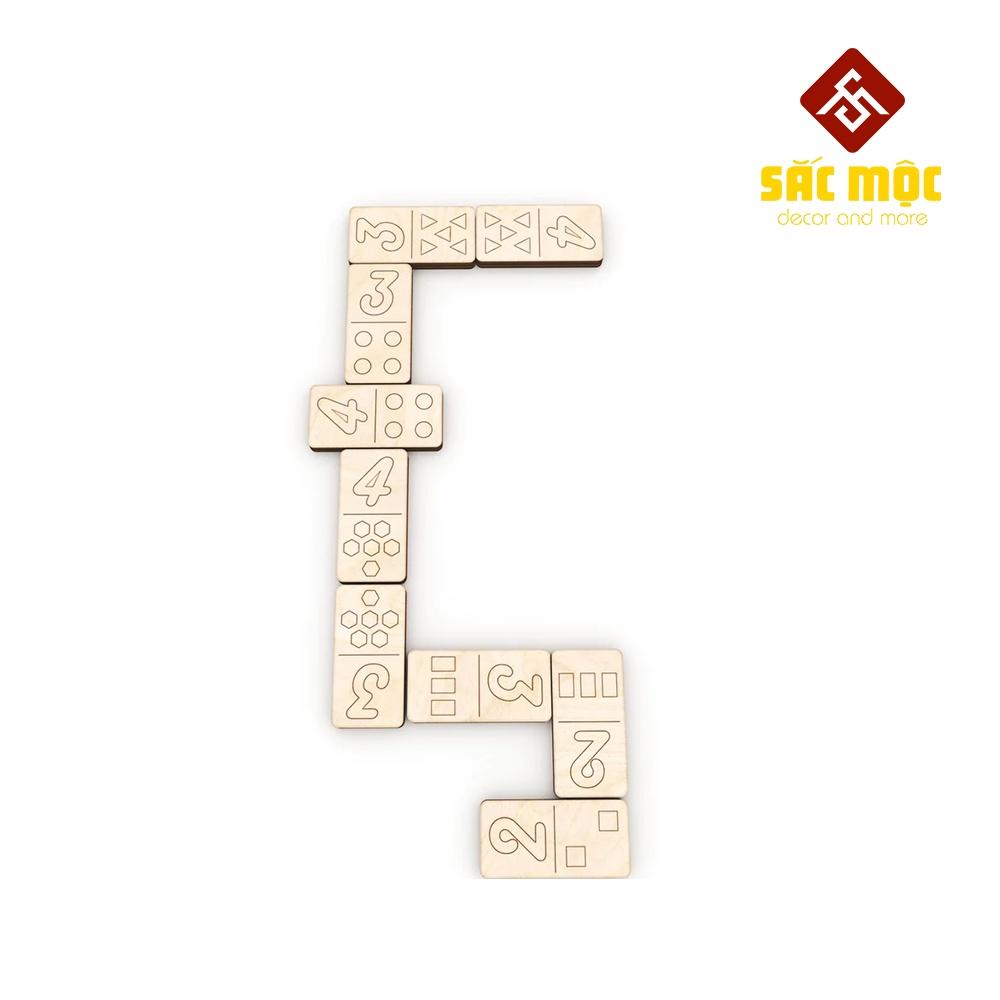 Bộ cờ Dominoes 28 quân gỗ #10 Số Kết Hợp Với Hình Khối | Domino tô màu Size 16*6*2 cm