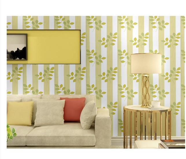 Giấy dán tường rộng 45cm x 5m dài - lá xanh nền sọc xanh lá ELL253