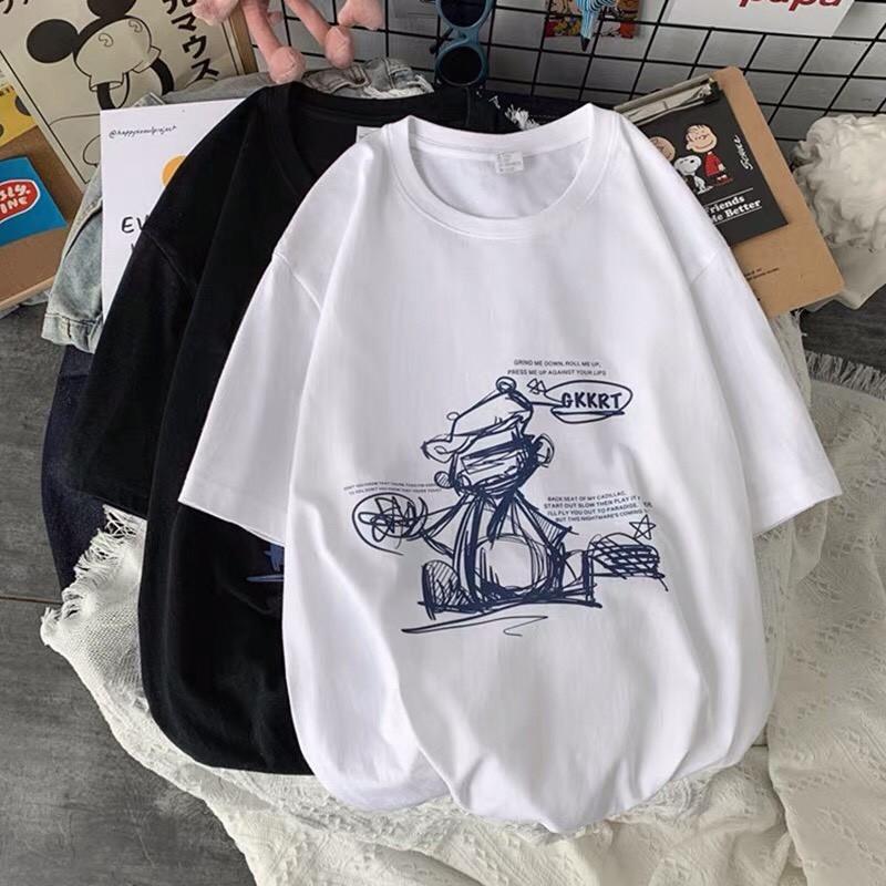 Áo Thun Cotton OverSize Unisex Nam Nữ Form Rộng Tay Lỡ in Hoạt Hình Cute, Áo thun nam nữ tay lỡ form rộng Unisex Oversize T- shirt logo hoạt họa cute chất thun cotton co giãn thoáng mát form 50-70kg mặc