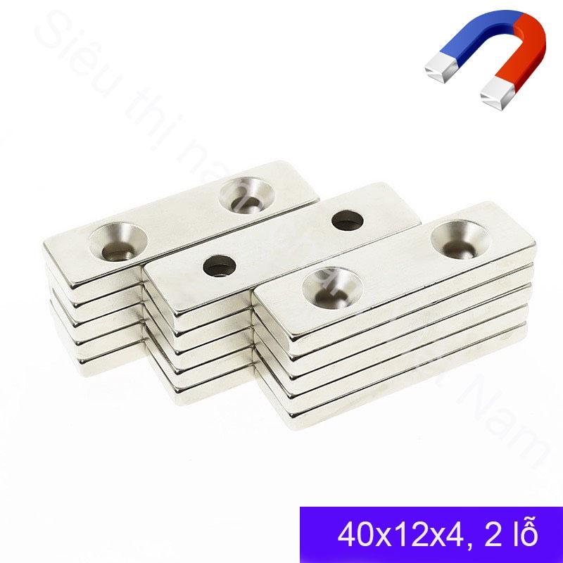 Nam châm trắng chữ nhật 2 lỗ côn siêu mạnh
