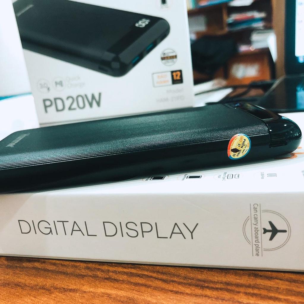 Sạc dự phòng H21 10.000 mAh, Sạc nhanh QC 3.0, PD 20w, màn hình LCD hiển thị pin, hàng chính hãng