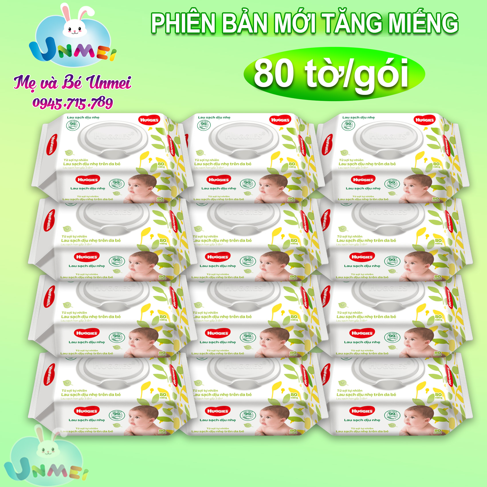 Combo 12 Gói Khăn giấy ướt cho trẻ sơ sinh HUGGIES không mùi, gói 64 tờ