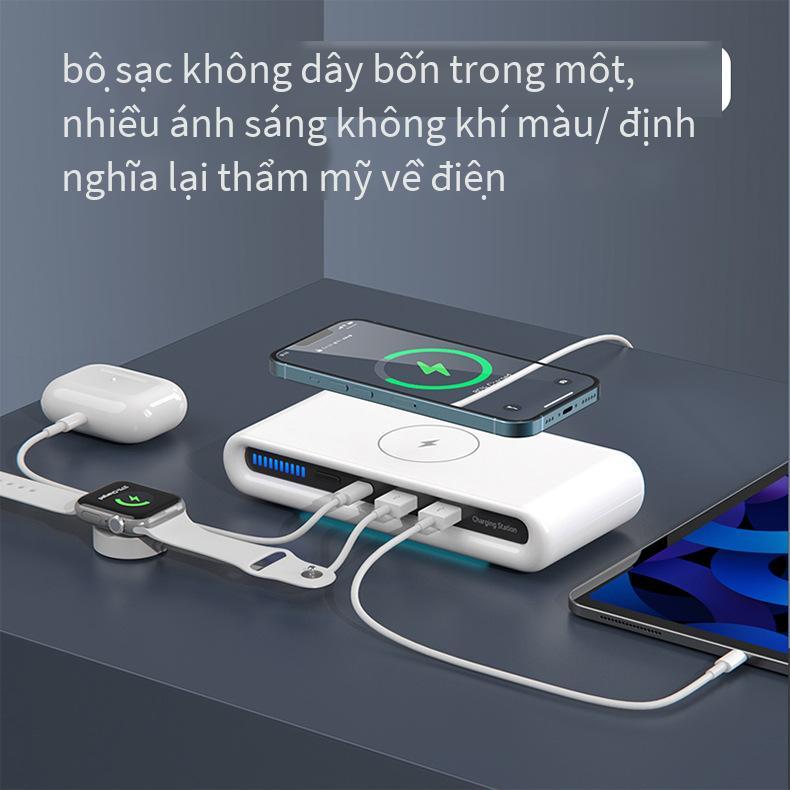 Bộ sạc không dây USB kép đa chức năng thuận lợi nhất Bộ sạc không dây 4 trong một 15W QC3.0 sạc nhanh trạm sạc USB đa cổng