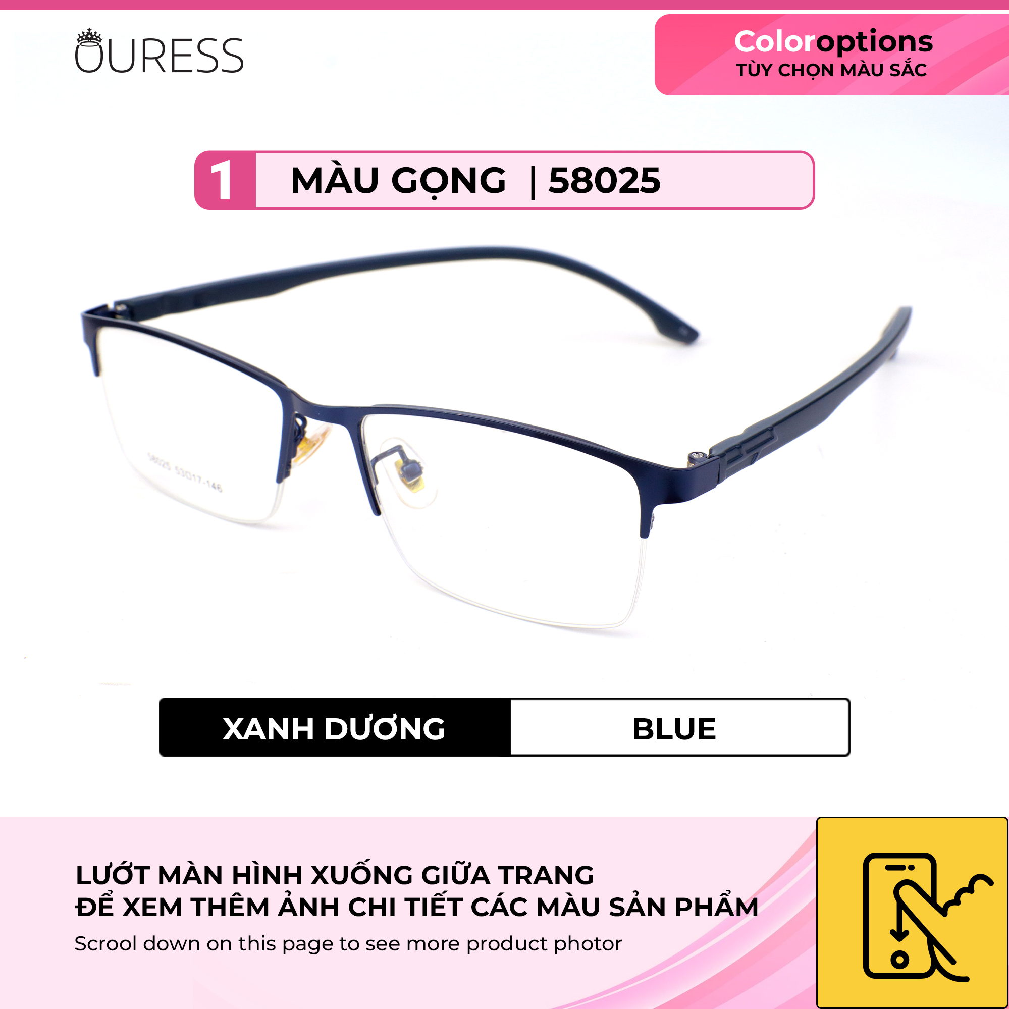 Gọng kính hợp kim cước thời trang nam nữ siêu nhẹ siêu bền Ouress 58025
