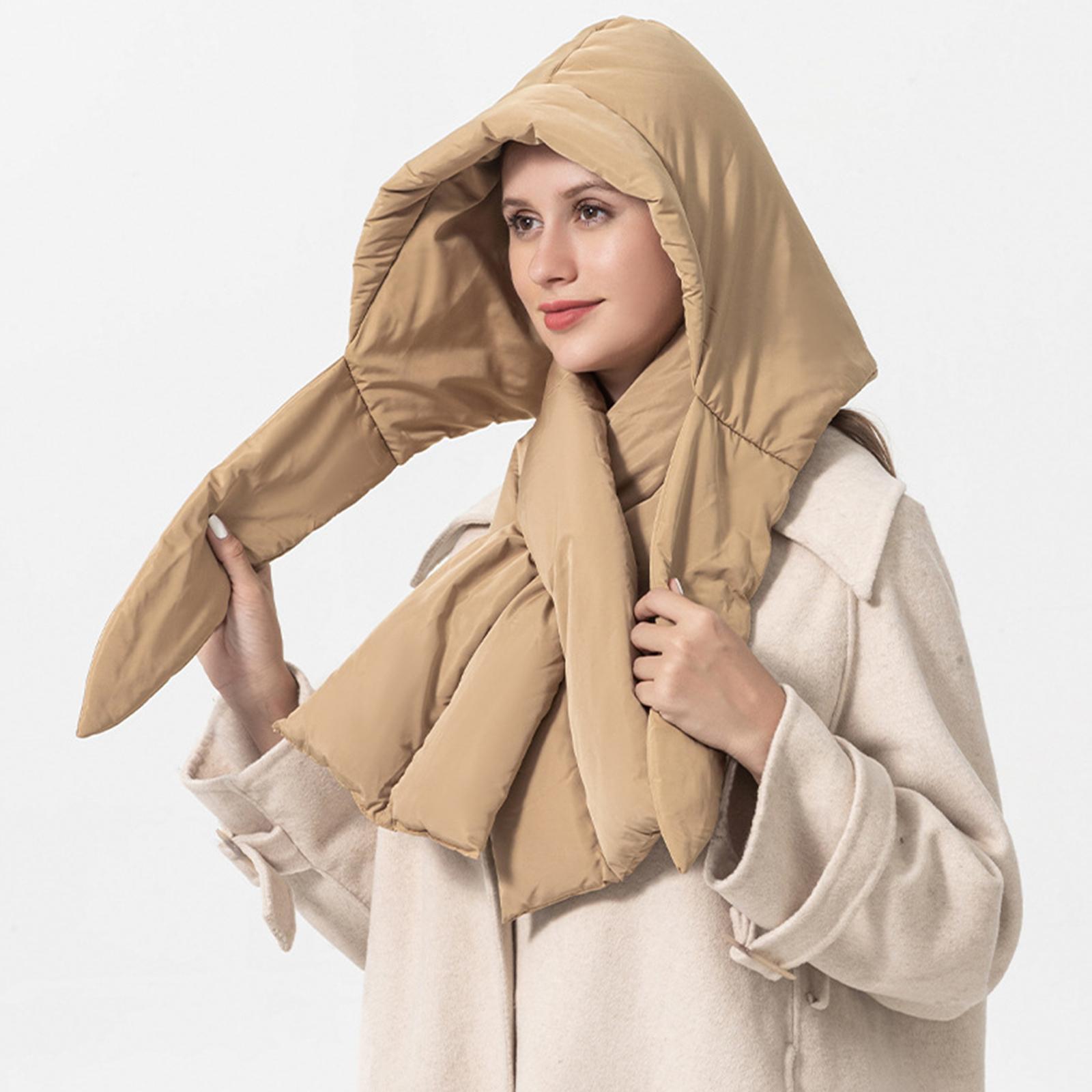 Women Quilted Headscarf Down Hat Windproof Neck Scarf Light and Warm Scarf