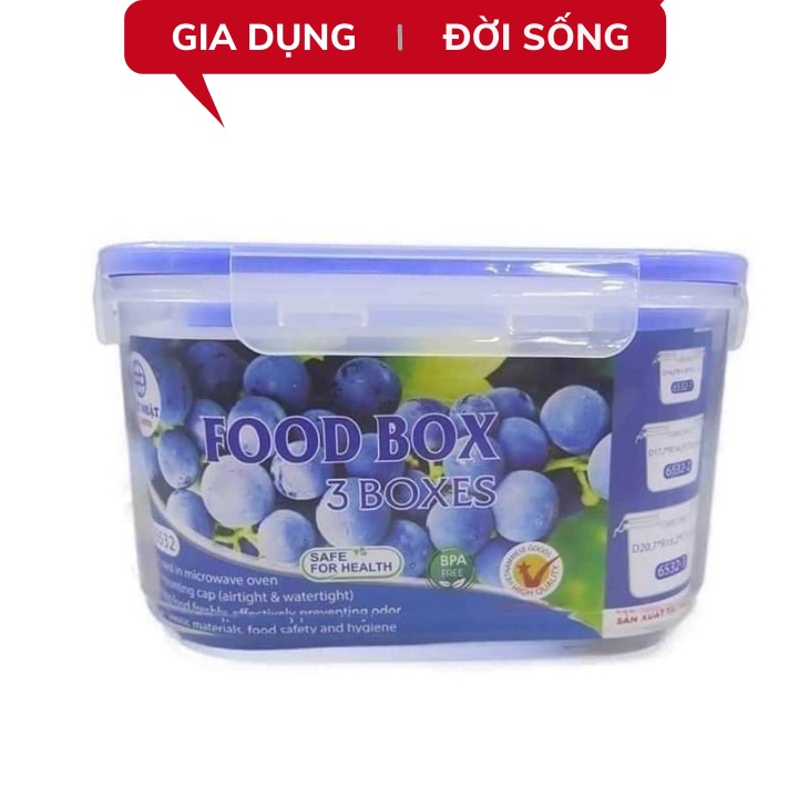 Bộ 3 Hộp Đựng Thực Phẩm Cao Cấp Trong Tủ Lạnh Nắp Đậy Kín Khít, An Toàn Cho Sức Khỏe