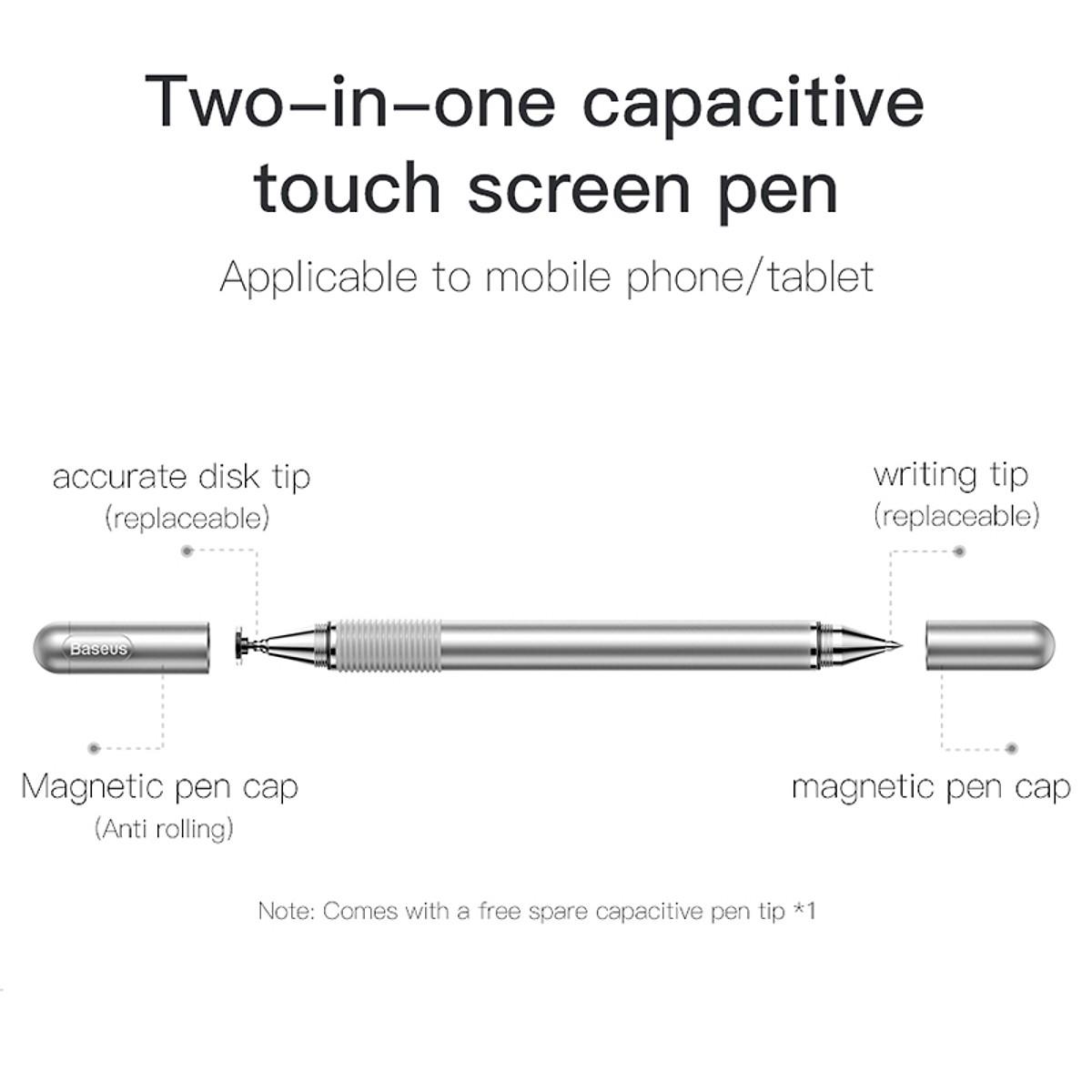 Bút cảm ứng 2 đầu 2 in 1 hiệu Baseus Smart Pen cho Samsung, Huawei, iPhone, iPad, PC , Tablet   - Hàng nhập khẩu