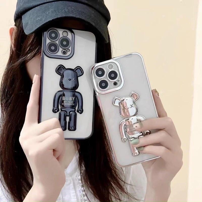 Ốp lưng trong suốt in hình gấu 3D mạ màu cho 13promax 12/12promax 11/ Pro Xs Max X/Xs 8 7 Plus 6Plus 6/6s
