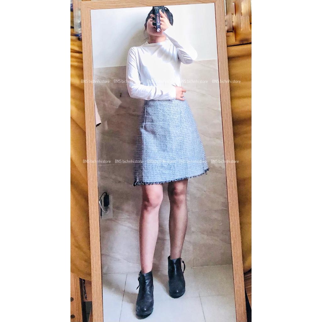 SET ÁO DẠ TWEED DÁNG CROPTOP & CHÂN VÁY CHỮ A -High Neck Basic Tee With Sleeveless Crop Tweed Jacket & Skirt Set- BY BNS AURORA SET BNS006