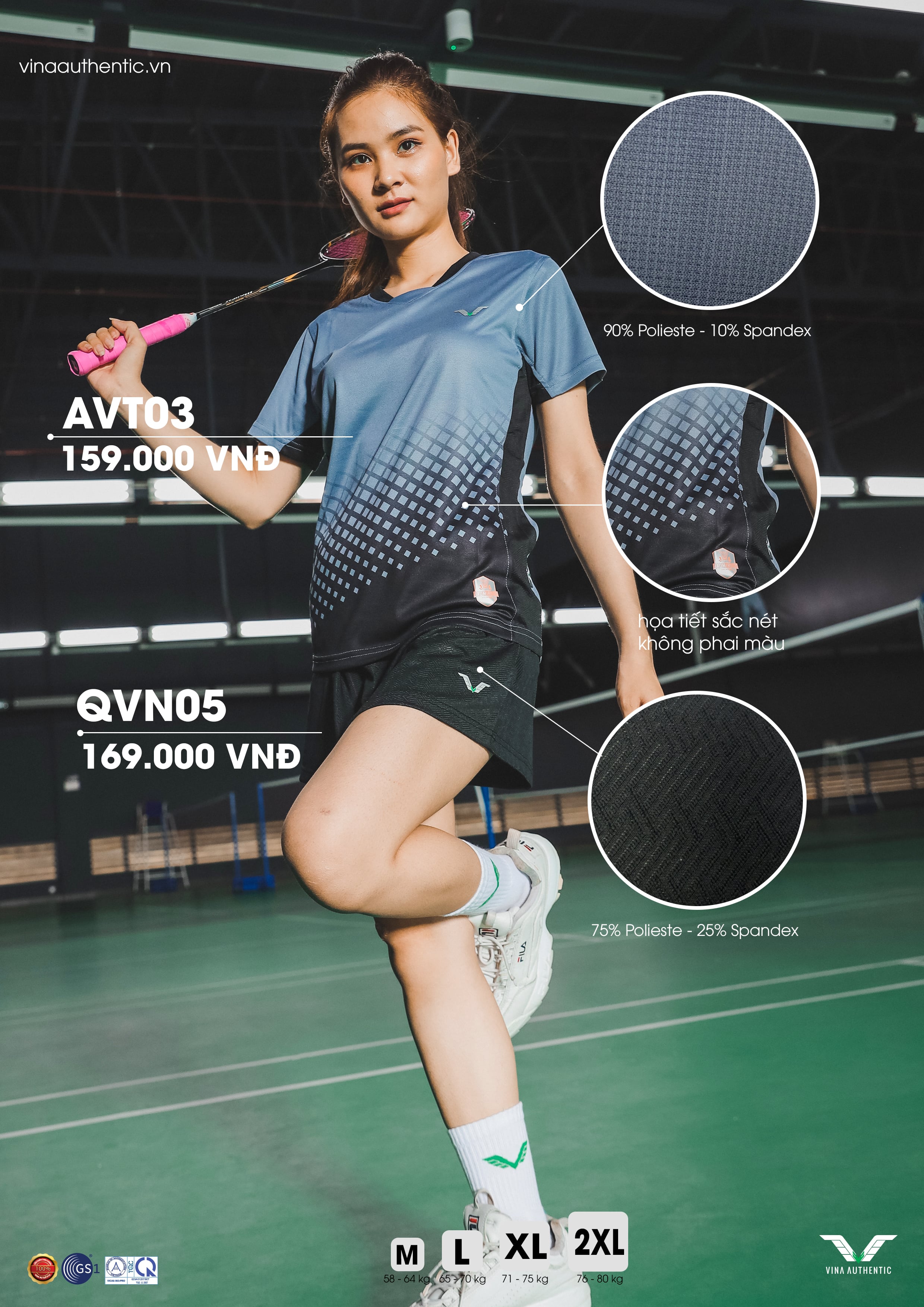 SET THỂ THAO NỮ SETVNT03W VINA AUTHENTIC CAO CẤP, CHẤT LƯỢNG, CHUẨN FORM