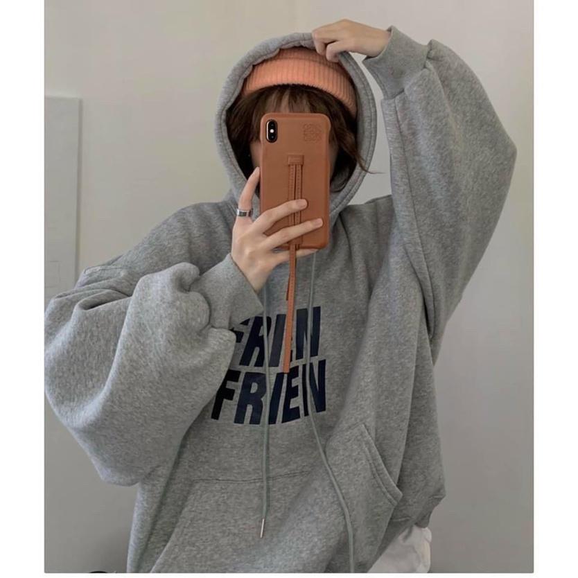 Áo Khoác Hoodie Tròng Đầu FRIEN Kiểu Tay Phồng Dáng Rộng Phối Nón Chất Nỉ Bông Dày Dặn Siêu Cá Tính