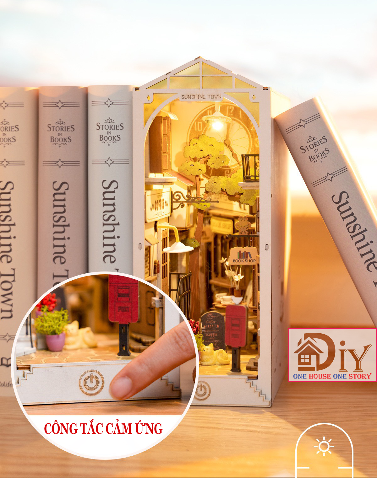 Mô hình Book nook tự lắp ráp bằng gỗ 3D Rolife Sunshine Town TGB02 - Quà tặng sinh nhật giáng sinh
