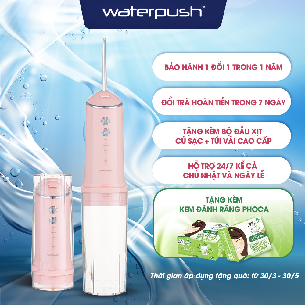 Máy Tăm Nước Du Lịch WaterPush 1903 màu Hồng - Bình chứa nước Siêu Lớn - Áp Suất Nước Tiêu Chuẩn Đẩy Bay Mảng Bám