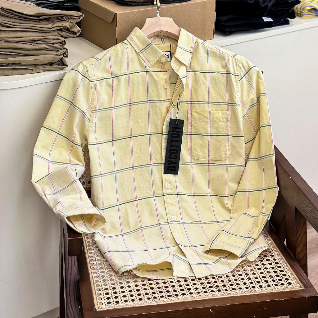 Áo Sơ Mi Nam Dài Tay Phối Sọc BY COTTON Caro Vàng Sọc Đỏ Xanh 020223