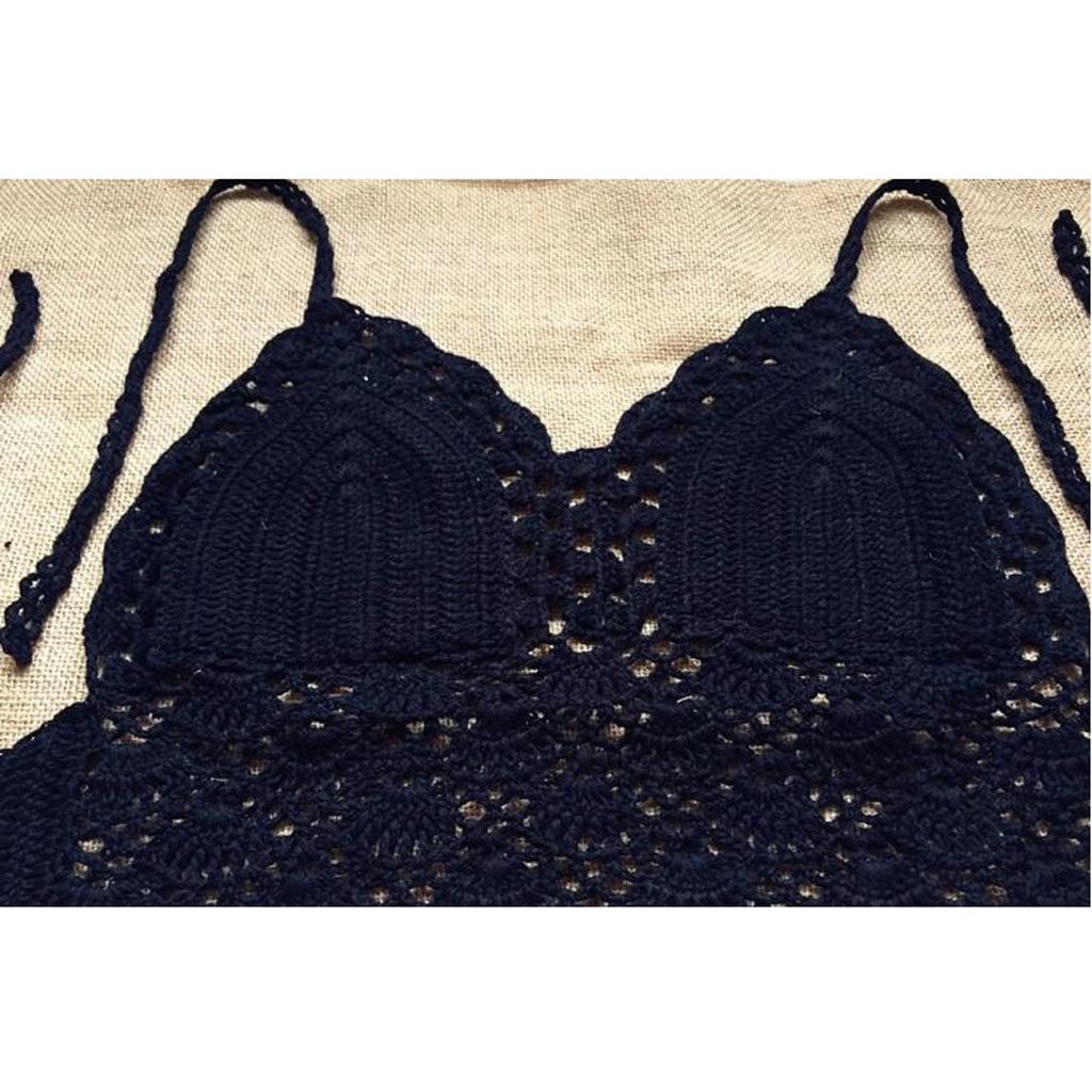 Women's Crochet Hollow Out Sleeveless Low Waist Bikini Tops Swimsuit Black