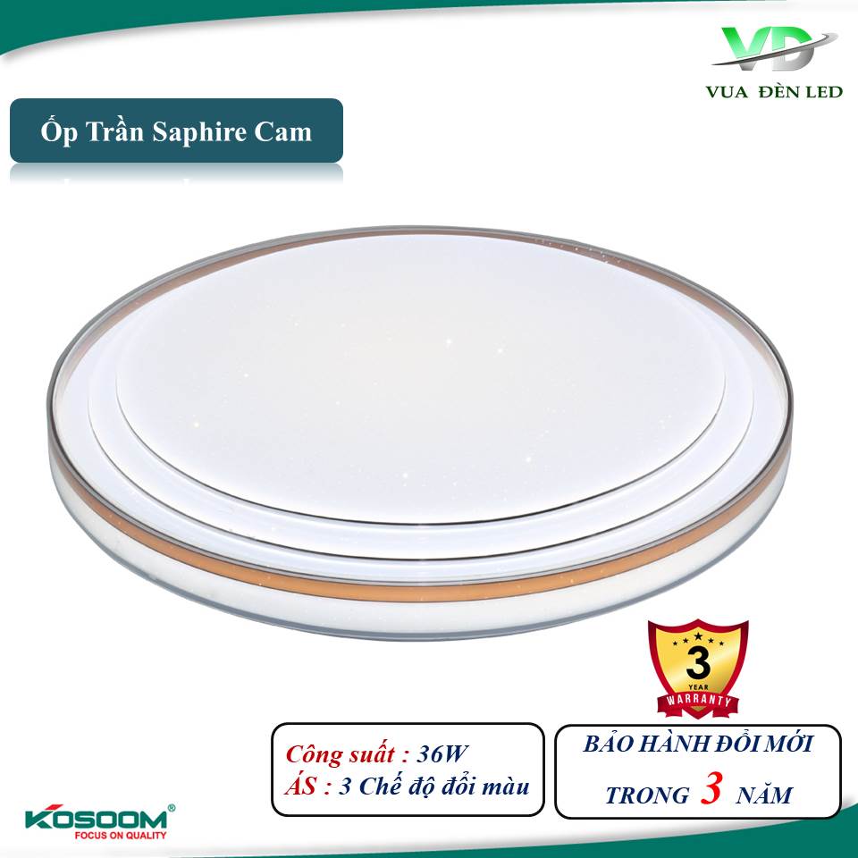 Đèn LED ốp trần Saphia Viền Xanh/Cam/Bạc 36W ánh sáng đổi màu Kosoom