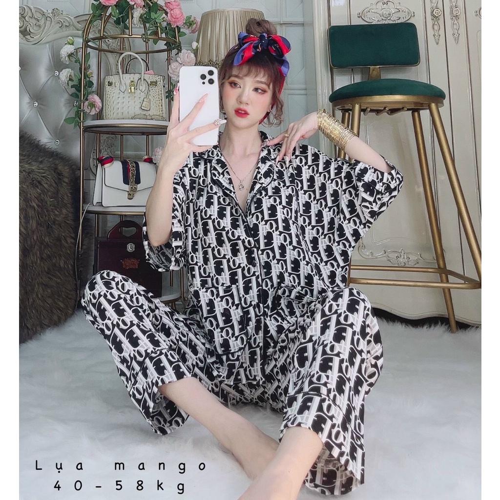 Đồ bộ mặc nhà Pijama tay ngắn quần dài, bộ ngủ dễ thương lụa mango mềm mát - Freesize dưới 62 kg