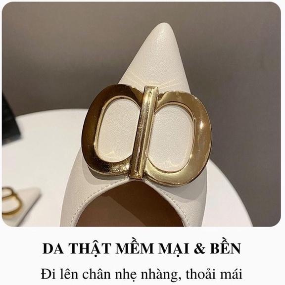 Giày Gót Vuông Mũi Nhọn (DA THẬT) Da Mềm Như Bún Lót Êm Chân - A82 Cao Gót Màu Đen Trắng Sữa FFAN STORE