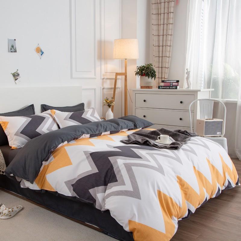 Bộ chăn ga gối Cotton poly M2T Bedding Sóng cam, vỏ chăn mền, drap nệm và 2 vỏ gối