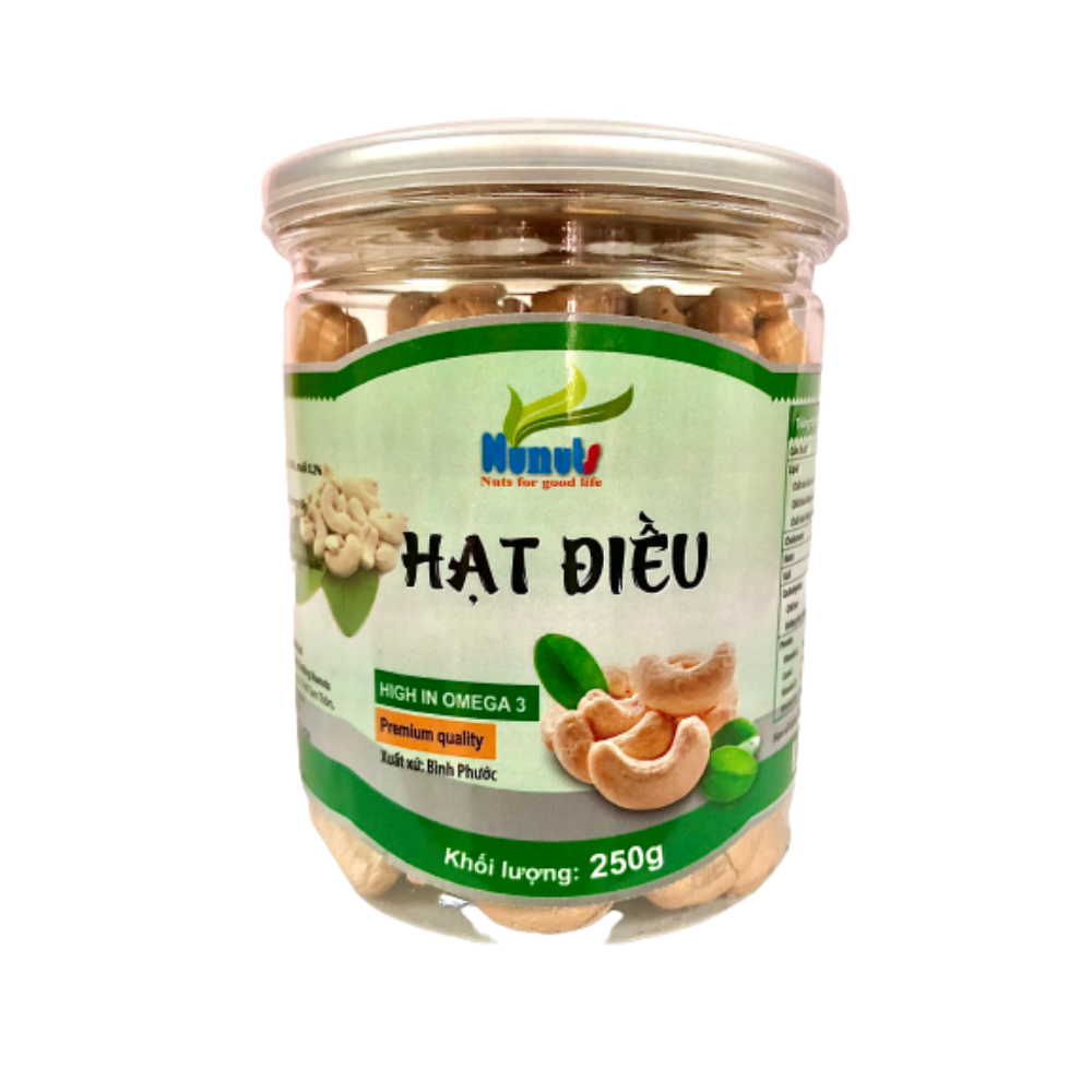 HẠT ĐIỀU TÁCH VỎ LOẠI NGUYÊN HẠT LOẠI 1 NUNUTS (HŨ 250G)