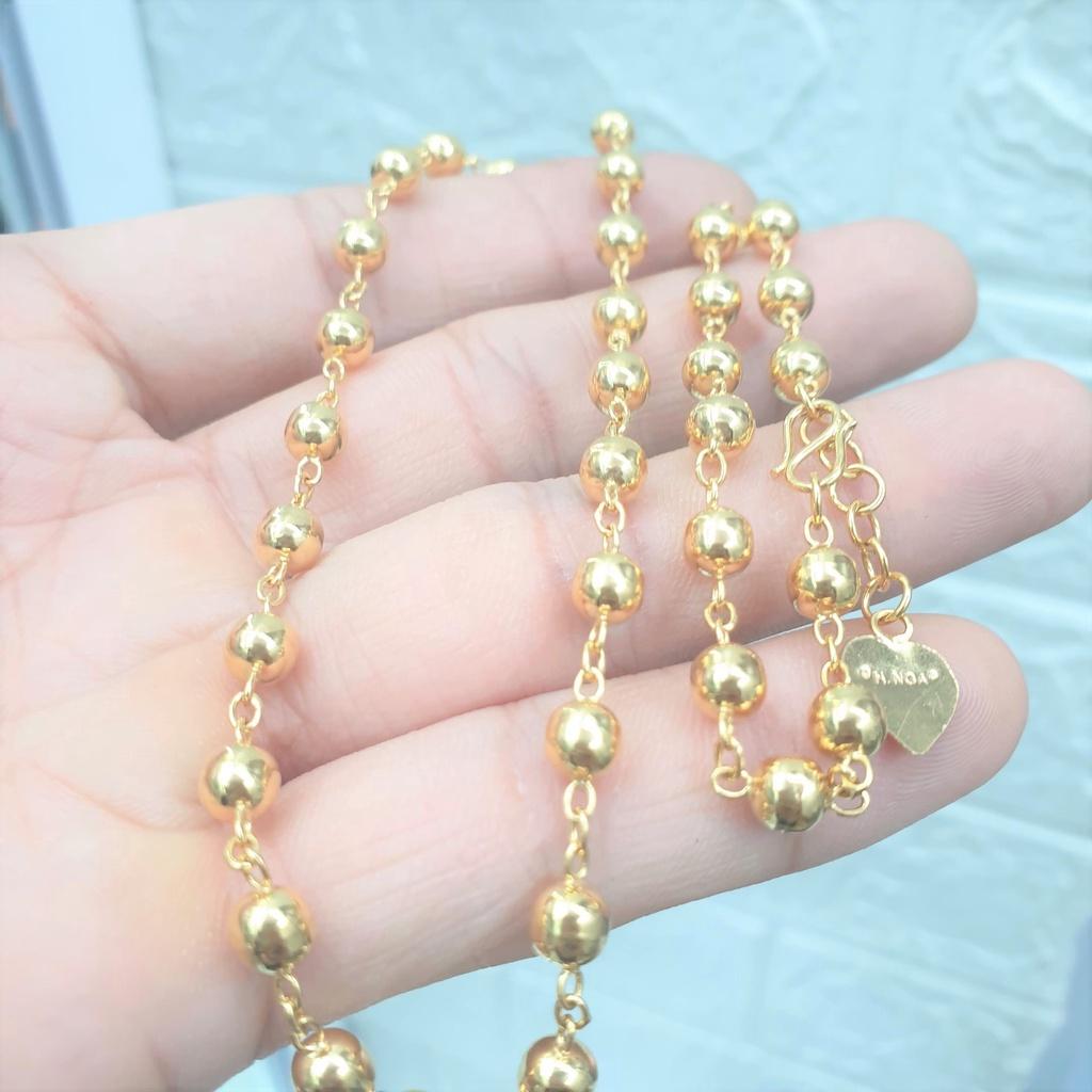 Dây Chuyền Bi 5mm Nữ Rỗng Trơn Cao Cấp -Dùng lâu dài tắm rửa thoải mái không phai