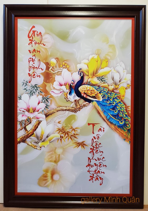 Tranh đôi chim công" Phú quý cát tường"