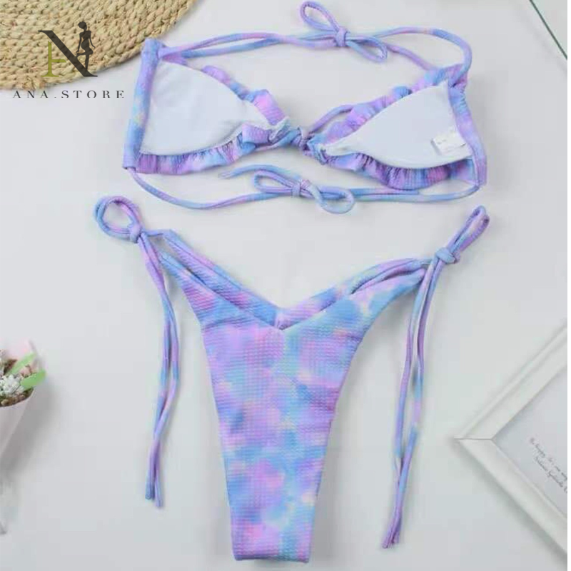 Bikini Phối Dây In Hoạ Tiết Viền Bèo Thời Trang Dành Cho Nữ