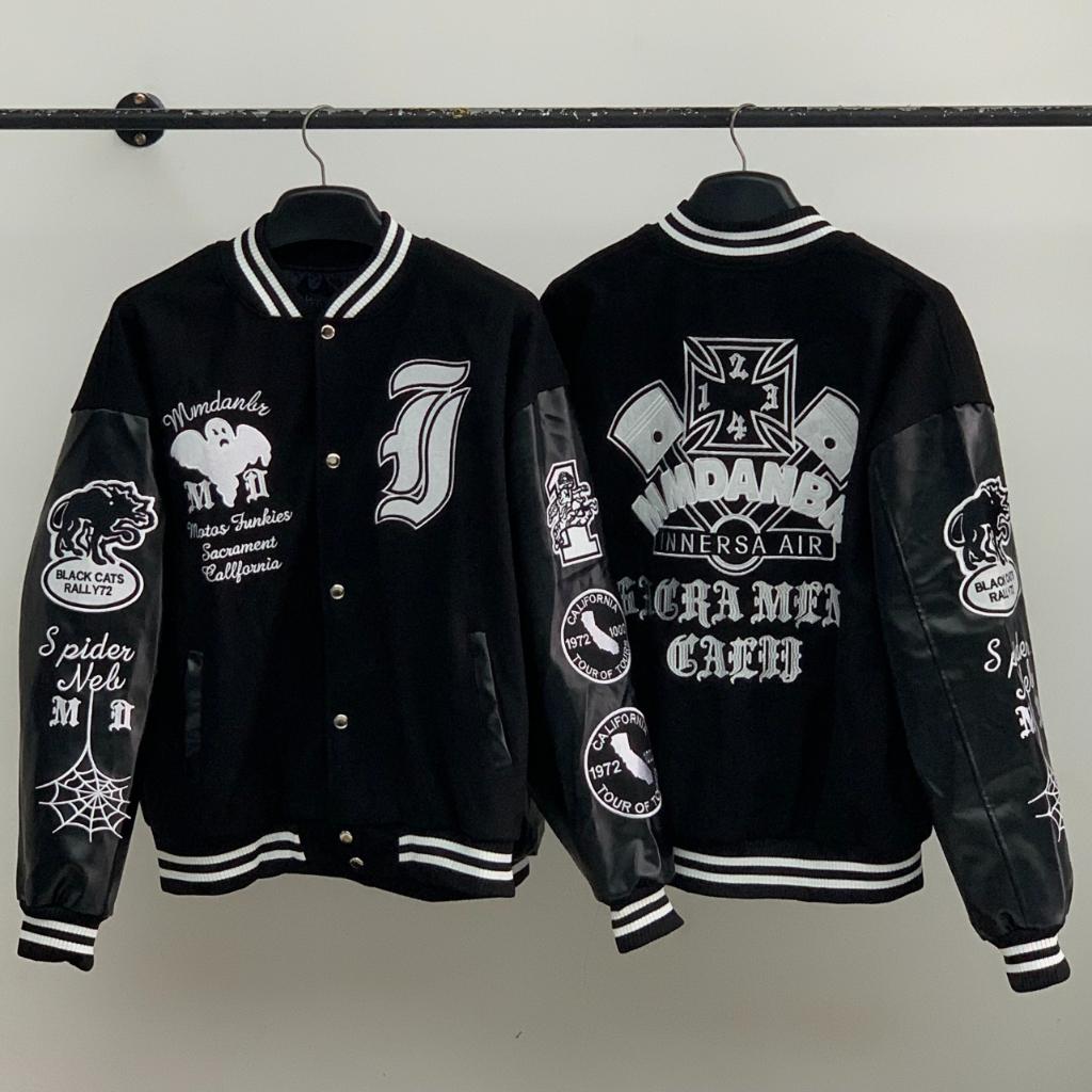 Bomber tay da ghost vintage , varsity jacket nam nữ chất dạ 2 lớp , áo khoác bóng chày local brand unisex - Gin Store