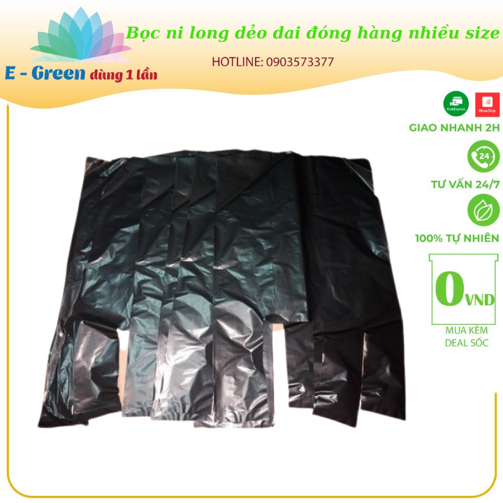 Bịch nilon, bọc nilon quai xách màu đen dẻo dai đựng rác, đóng hàng nhiều size - 1kg - E Green Dùng 1 Lần