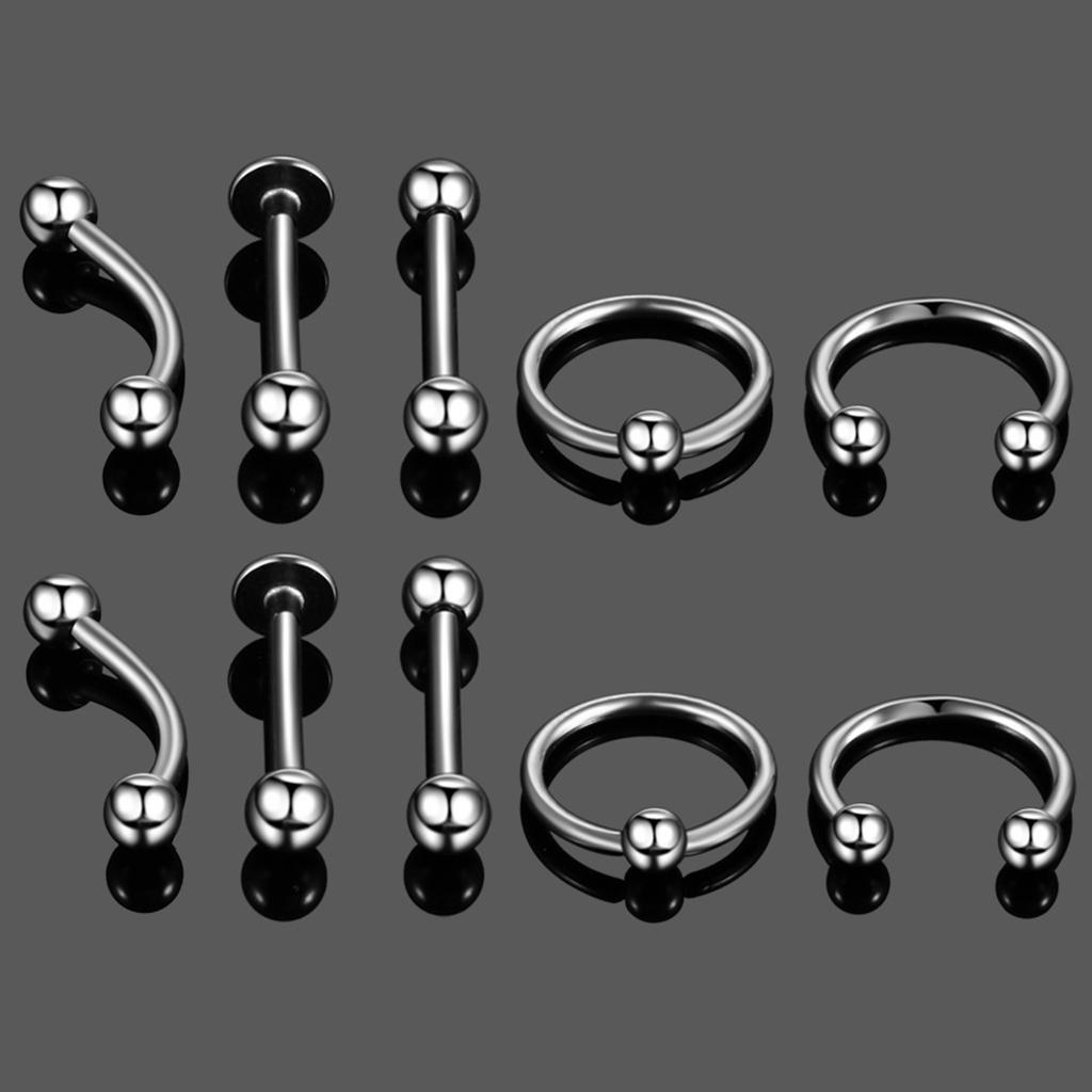 10 Pieces Nose Lip  Eyebrow  Navel Belly  Piercings 16g 6mm