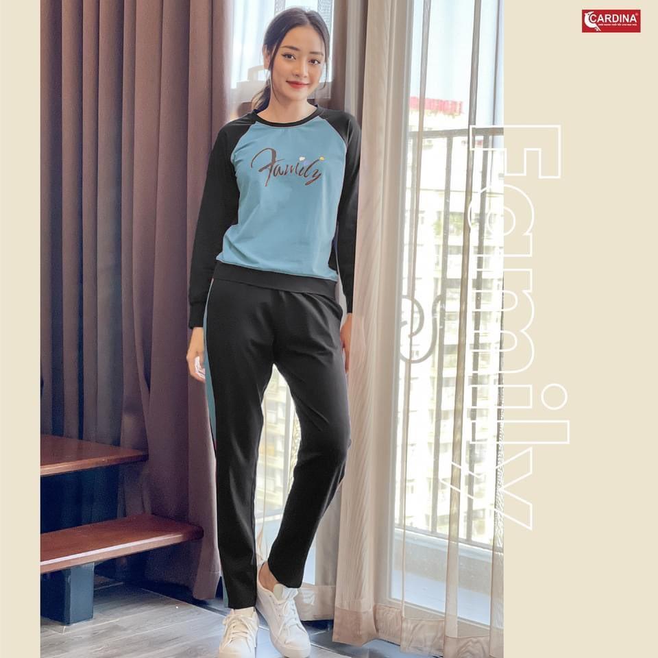 Đồ Bộ Thể Thao thu đông Nữ Cao Cấp Tôn Dáng Đẹp, Áo Tay Lỡ Raglan, Quần Dài Chất Cotton, Phong cách thể thao