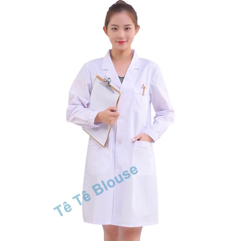 Áo Blouse NỮ dài tay, dáng dài ngang gối loại Thô Cotton cao cấp dành cho Bác sĩ, Phòng thí nghiệm, NV Y tế