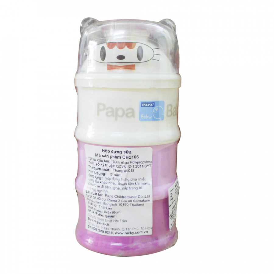 Hộp Đựng Sữa 3 Tầng PAPA Thái Lan (CEQ106)- Màu hồng