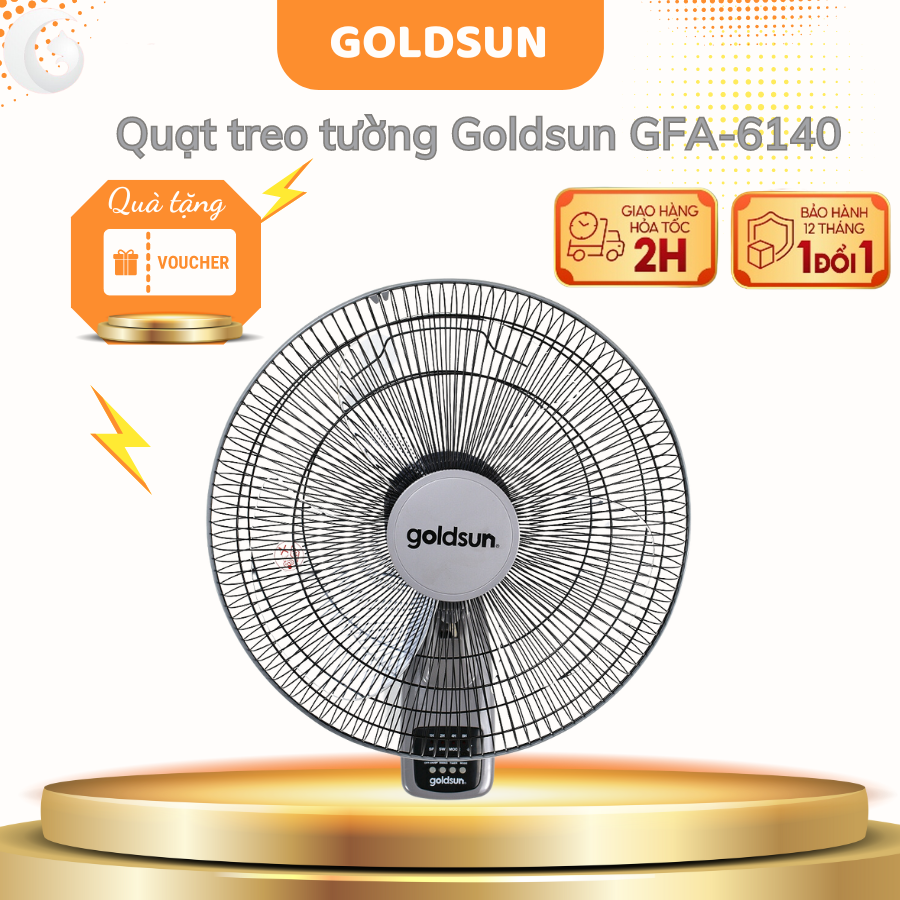 Quạt điện treo tường Goldsun có điều khiển GFA-6140 công suất 50W, 3 chế độ gió cực mát cho mùa hè - Hàng chính hãng