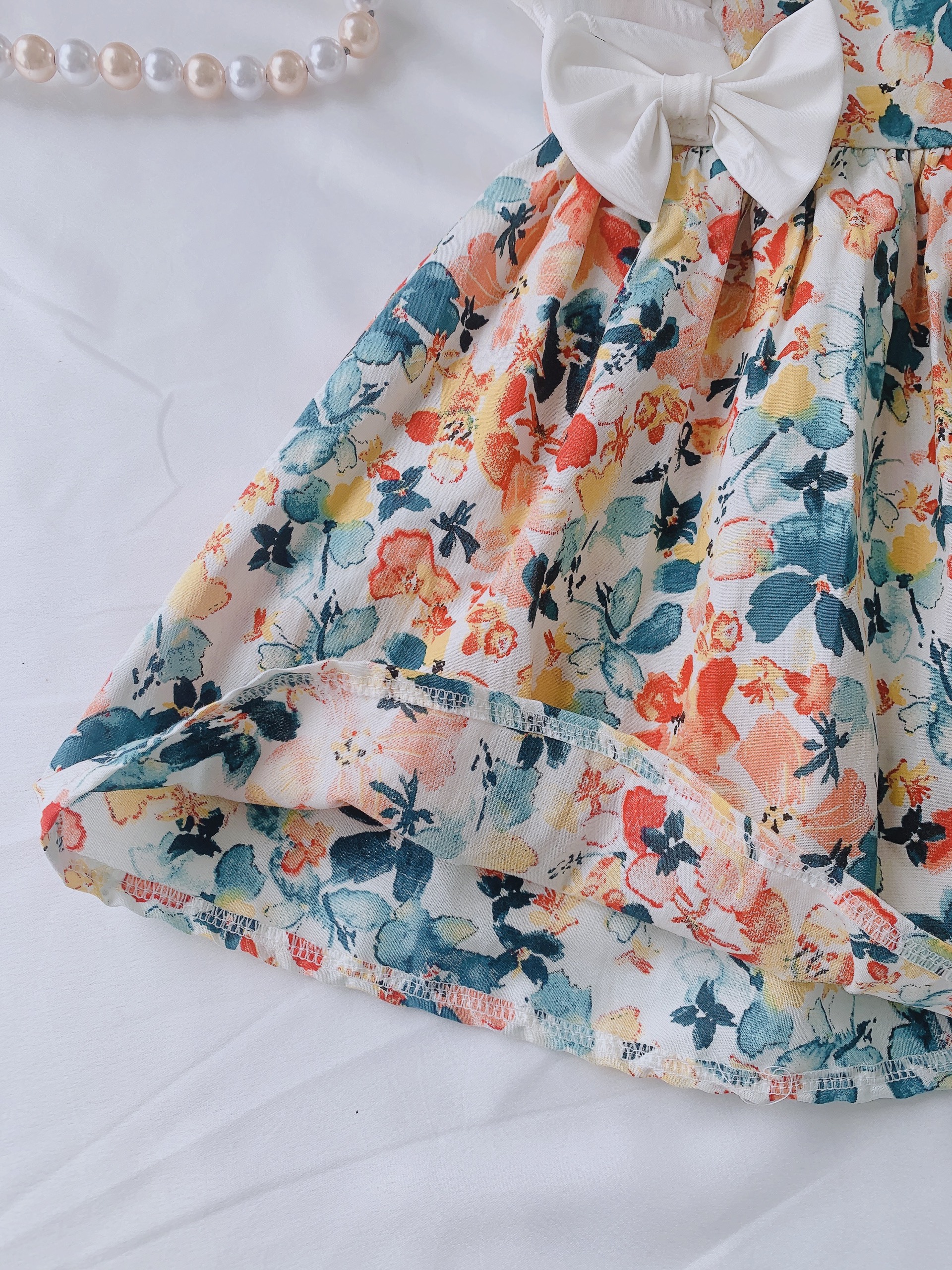 Đầm bé gái NHƯ Ý HOUSE'S- váy trẻ em hàng thiết kế đủ size từ 1- 8 tuổi- Váy hoa phối tay trắng