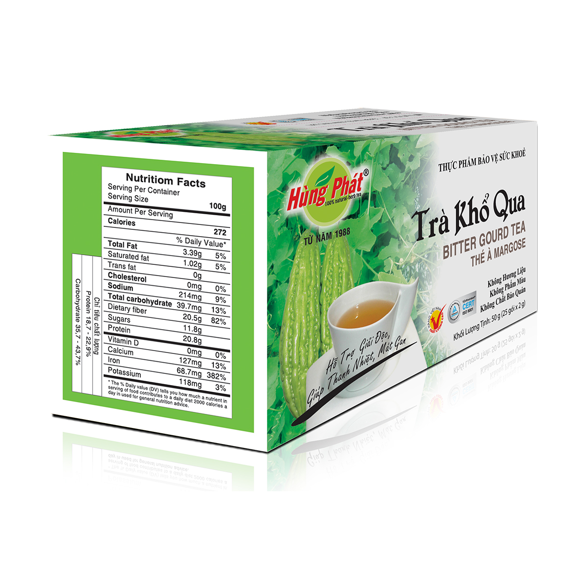 Trà Khổ Qua Túi Lọc Hỗ Trợ Thanh Nhiệt, Ổn Định Huyết Áp, Giảm Cân - Dáng Đẹp Da Xinh Hộp 25 gói - Thương Hiệu Hùng Phát