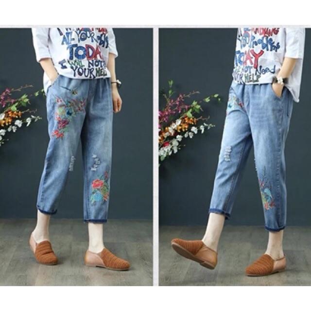 Quần bò thêu hoa cao cấp QB012