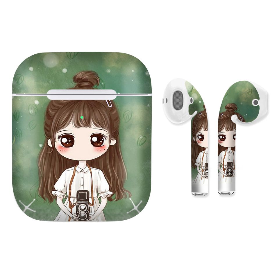 Miếng dán skin chống bẩn cho tai nghe AirPods in hình cô gái chibi - Chib037 (bản không dây 1 và 2)