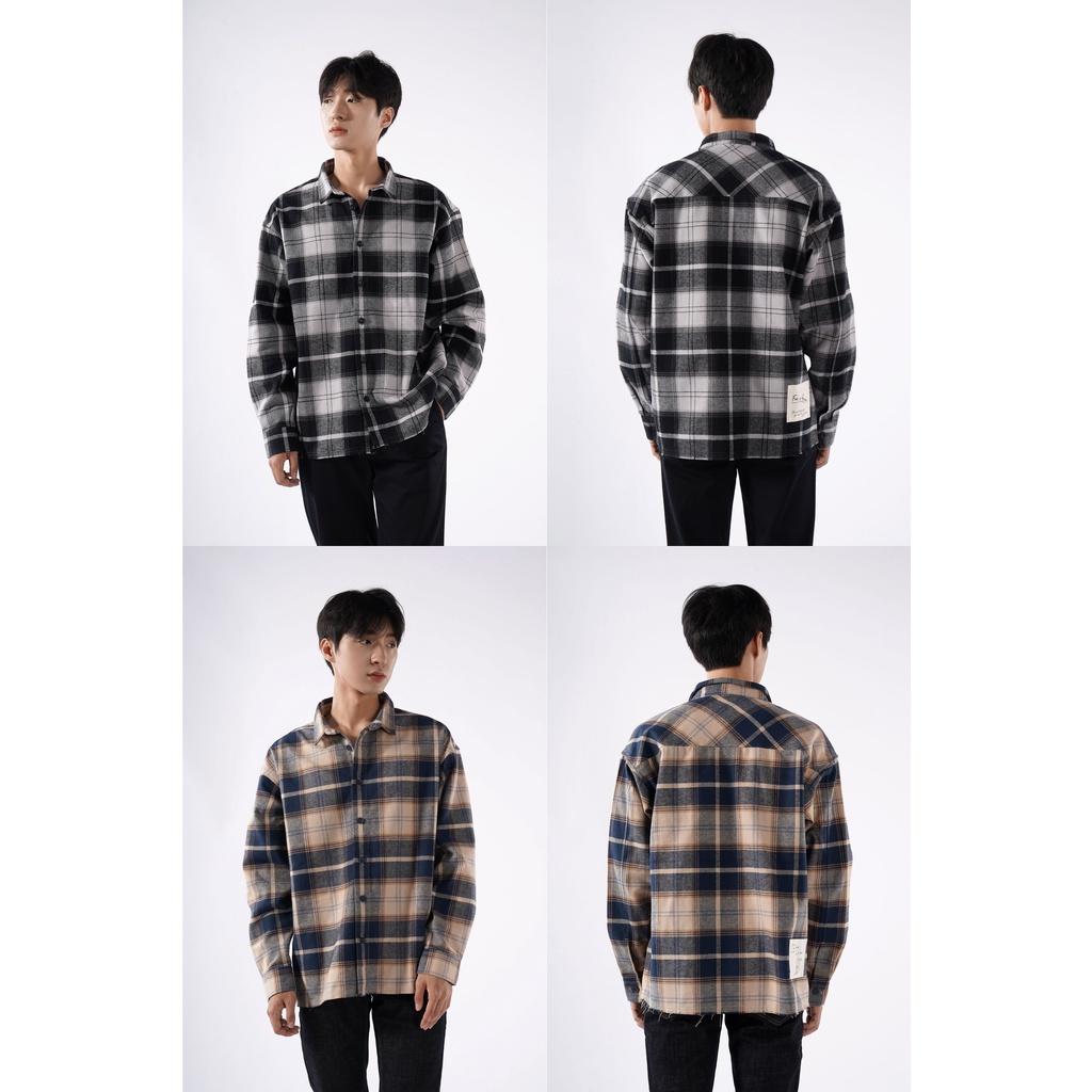 ÁO SƠ MI CARO NAM OVERSIZE nhãn trang trí 10F21SHL012 - LASTORE MENSWEAR