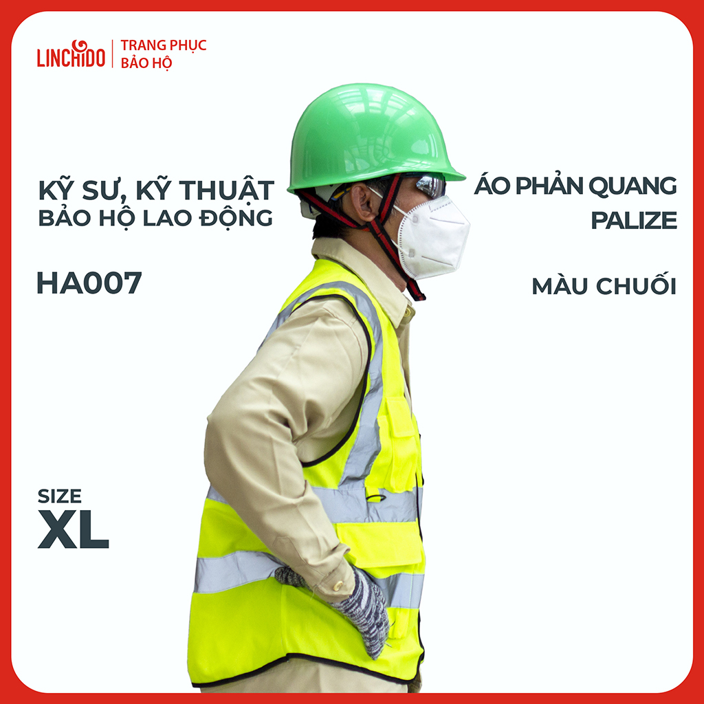 Áo phản quang Palize với dải Phản quang Poly sáng 5cm màu CHUỐI - Mã HA007